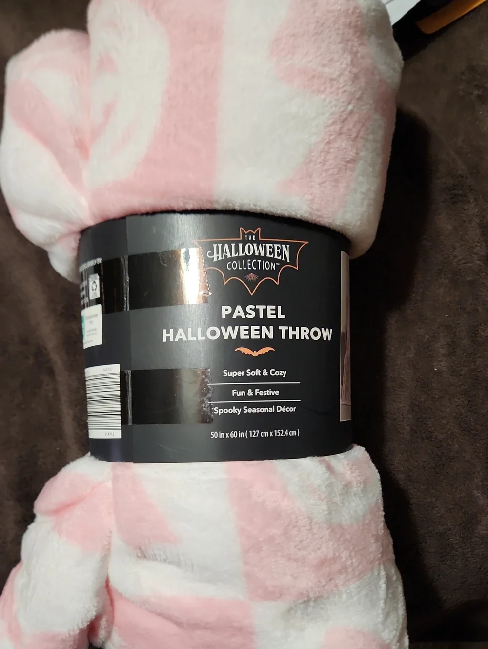 Pastels Pink & White Pastel Halloween Throw - Soft Plush Party Blanket